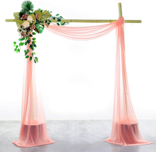 VDS Pack of 1 Panel (30 Inch X 100 Feet) Wedding Arch Draping Fabric Sheer Chiffon Fabric Drapery for Wedding Ceremony Reception Swag Backdrop Canopy Chuppah ARBO Altars Decoration (Peach)