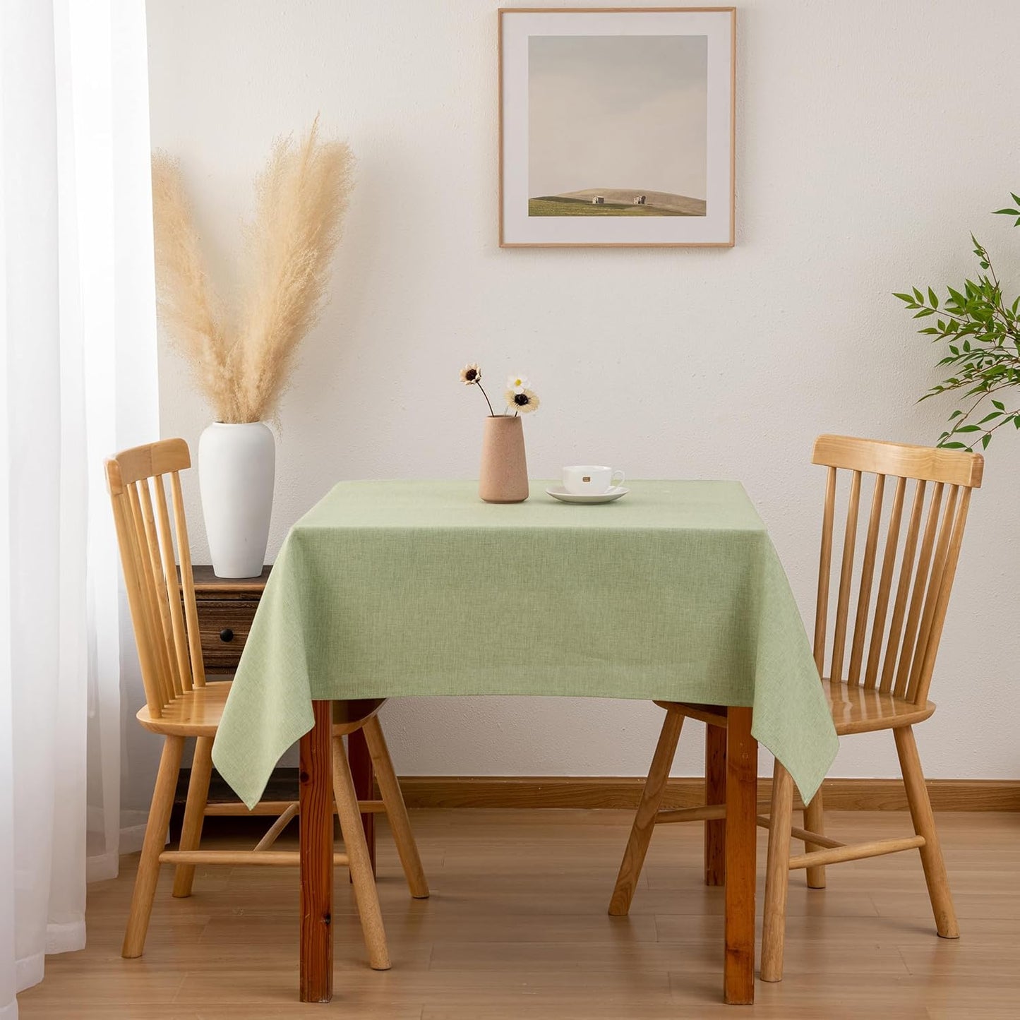Hiasan Faux Linen Square Tablecloth - Wrinkle and Stain Resistant Washable Table Cloth for Kitchen Dining Room Holiday Table Cover for Dinner, Green, 30 x 30 Inch