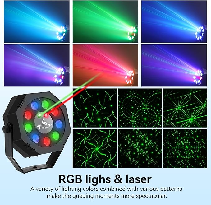 Party Light, Sound Activated DJ Lights with Remote Control, 9 LED Colorful Strobe Disco Light for Indoor Club Parties KTV Halloween Christmas Birthday Decorations Outdoor Glow