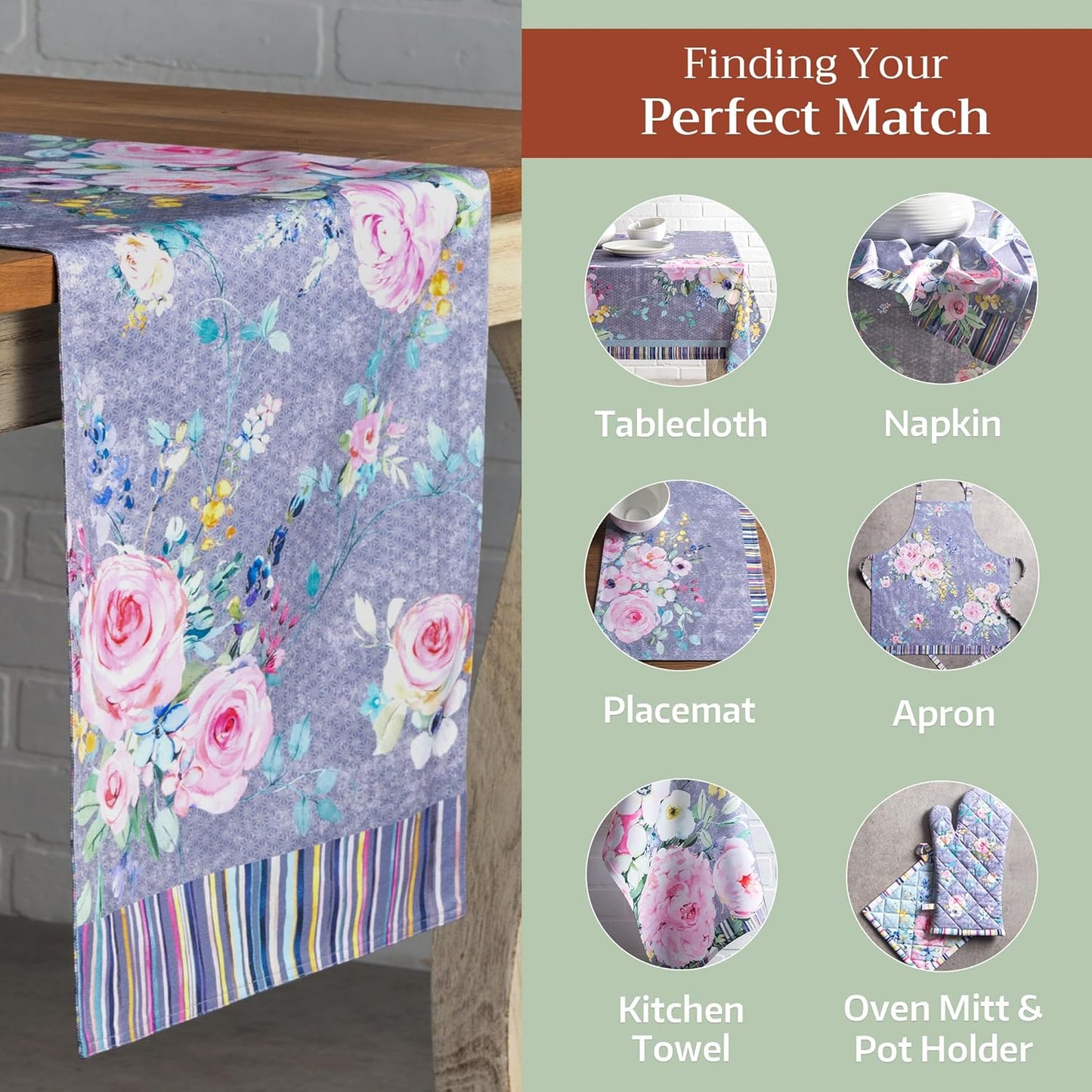 Maison d' Hermine Table Runner 100% Cotton Double Layer Table Runners 72 inches Long Decorative for Home Dining Party Wedding Bridal Shower Spring Summer (Sweet Rose Lavender - Lush, 14.50" x 72")