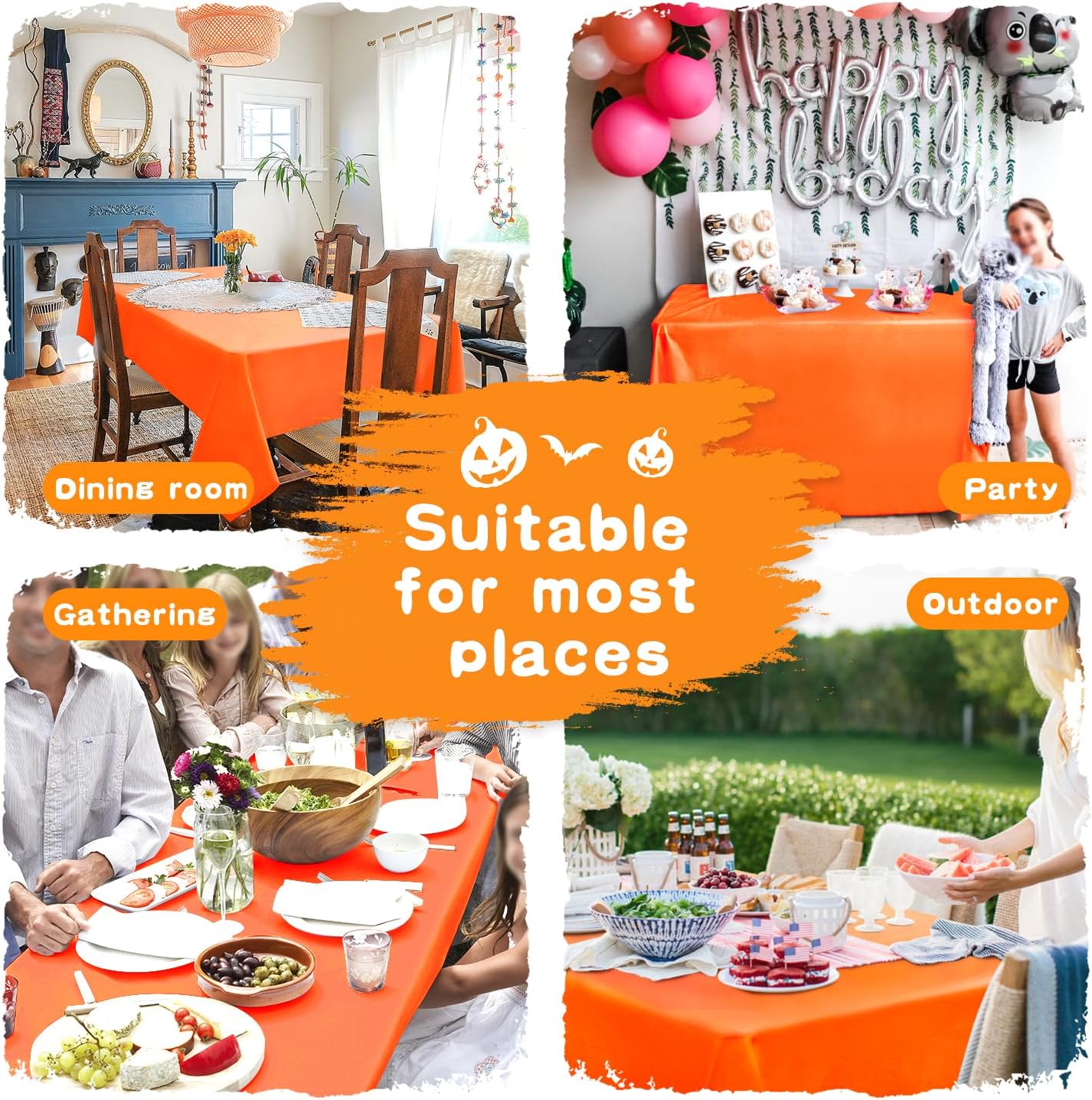Hiasan Pumpkin Orange Rectangle Tablecloth - Waterproof Washable Polyester Fabric Table Cloth for Buffect Dining Birthday Party Wedding, 30 x 60 Inch