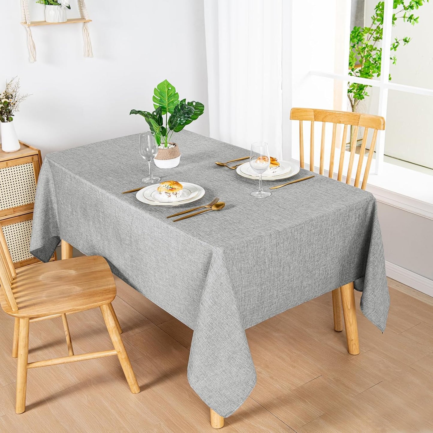 Hiasan Faux Linen Rectangle Tablecloth - Wrinkle and Stain Resistant Washable Table Cloth for Kitchen Dining Room Holiday Table Cover for Dinner, Light Grey, 70 x 140 Inch