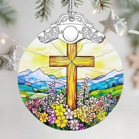 Christmas Ornaments: Stained Glass Ornament, Christmas Tree Ornament, Hanging Ornaments for Home Decor & Xmas Tree Decorations – Exquisite Holiday Decor, Gifts & Holiday Present - Cross