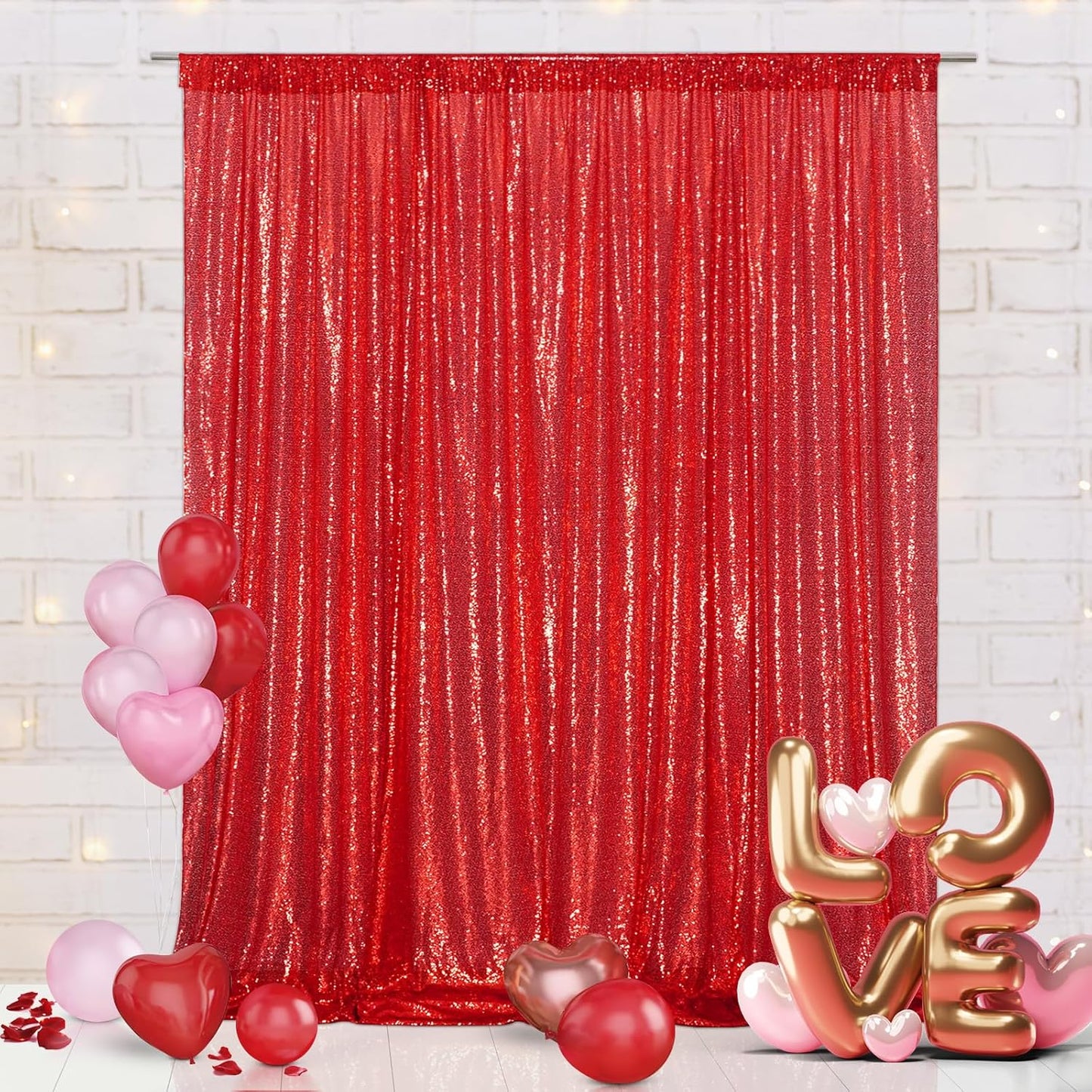 Eternal Beauty Red Sequin Backdrop, 7x7 Ft Glitter Background Curtains for Christmas Shimmer Photography Party Wedding Birthday Back Drop Decor