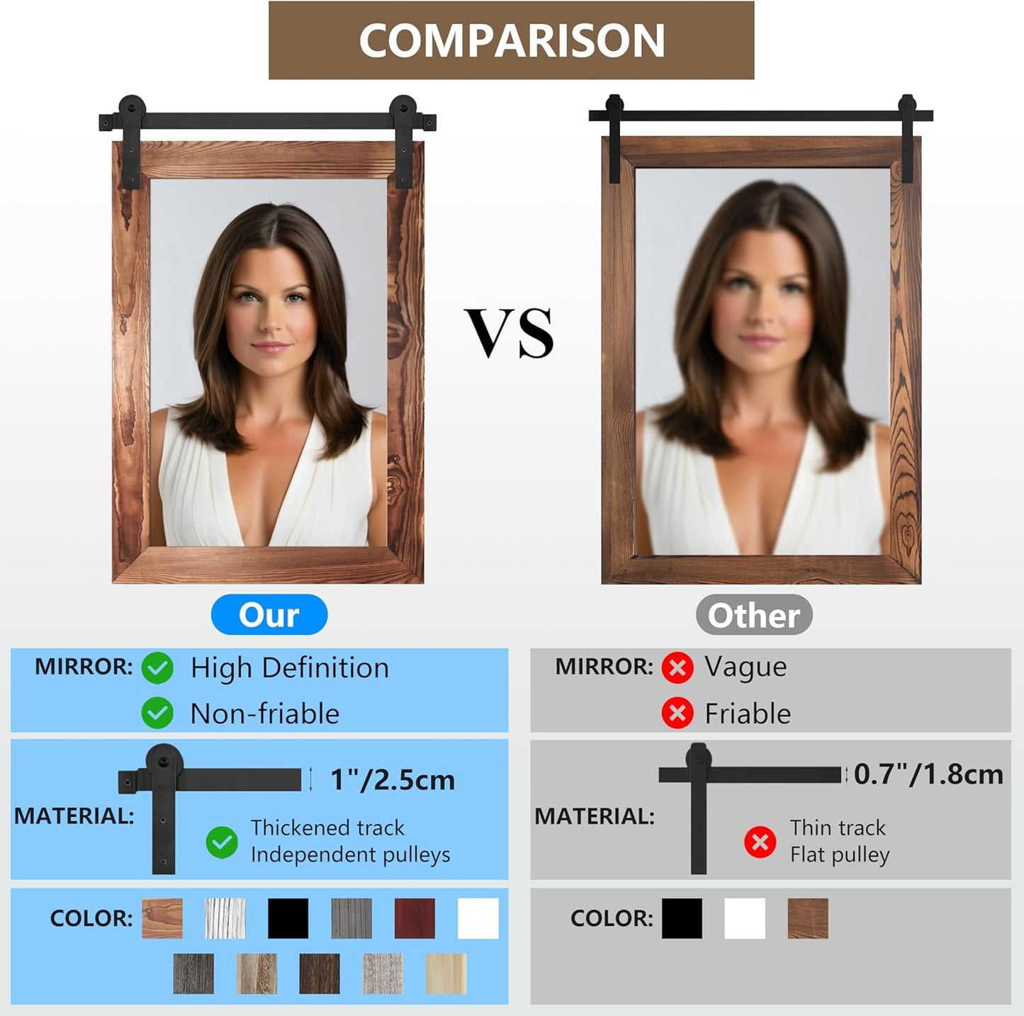 COGOOD Farmhouse Barn Door Wall Mirror - 25" X 38" Rustic Wood Framed Mirror for Bathroom, Living Room, Entryway Wall Decorative (Brown)