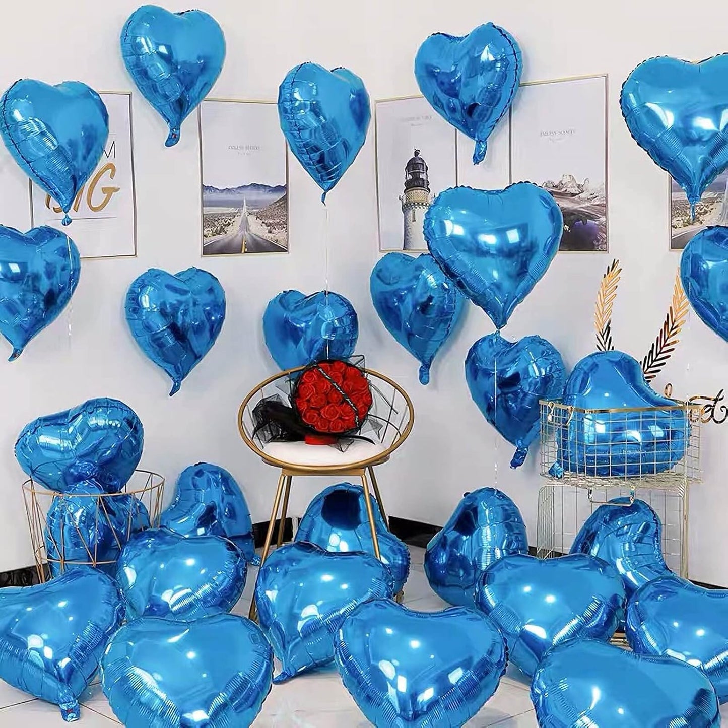 10pcs Blue Heart Shaped Mylar Balloons - 18 Inch, For Baby Shower, Wedding, Valentine's Day & Parties