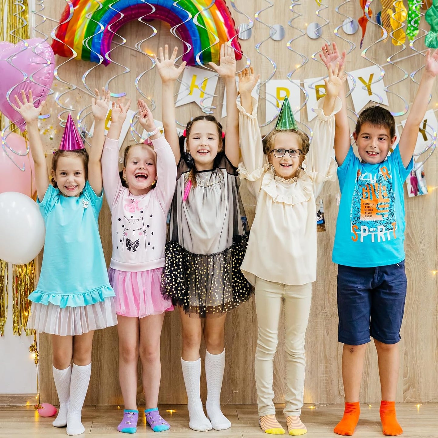 24 PCS Iridescent Hanging Swirl, Shinny Holographic Ceiling Decorations, Plastic Streamer Party Decorations with Double-Swirls and Single-Swirls for Birthday Decorations, Wedding, Baby Shower