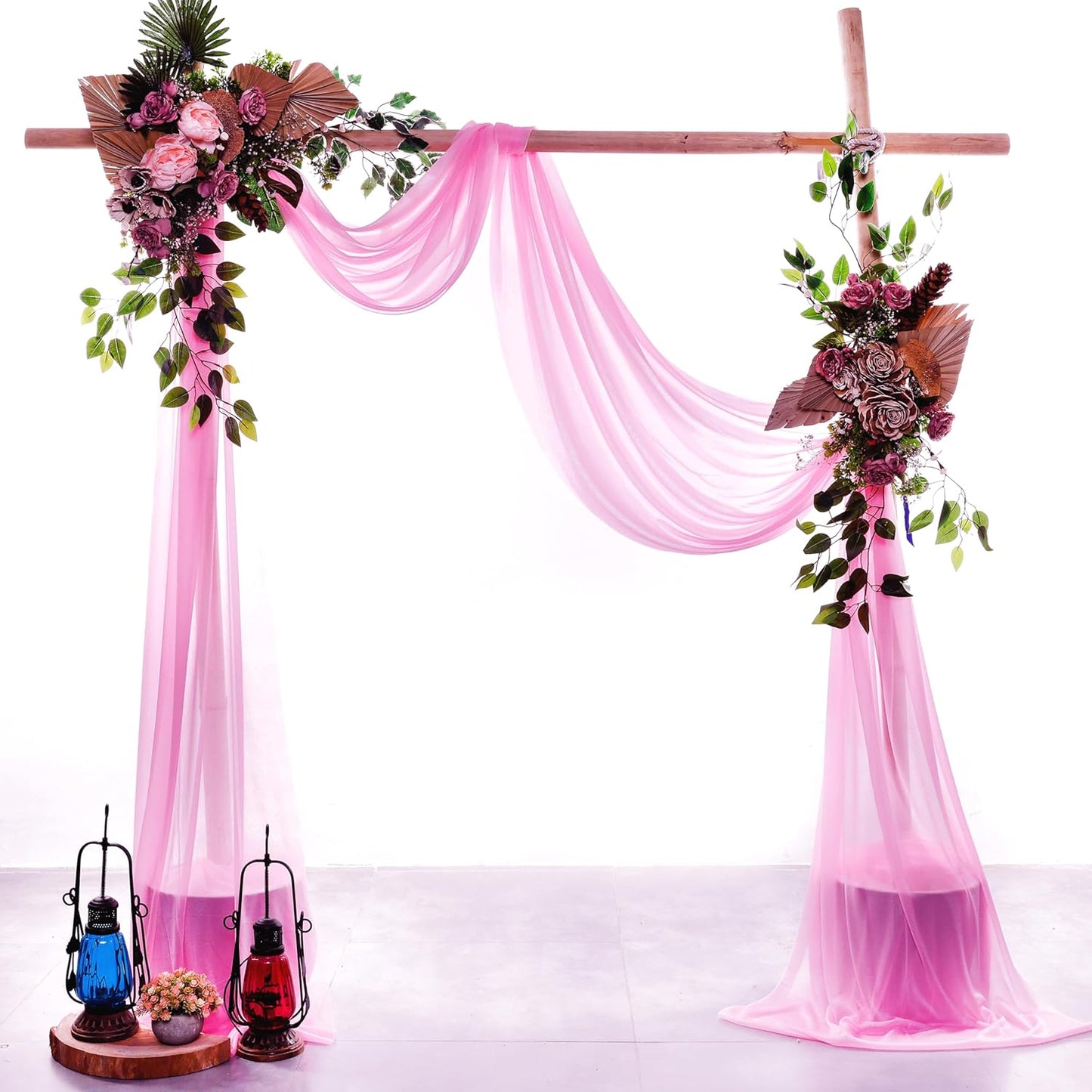 VDS Pack of 2 Panel (30 Inch X 30 Feet) Wedding Arch Draping Fabric Sheer Chiffon Fabric Drapery for Wedding Ceremony Reception Swag Backdrop Canopy Chuppah ARBO Altars Decoration (Bubblegum)