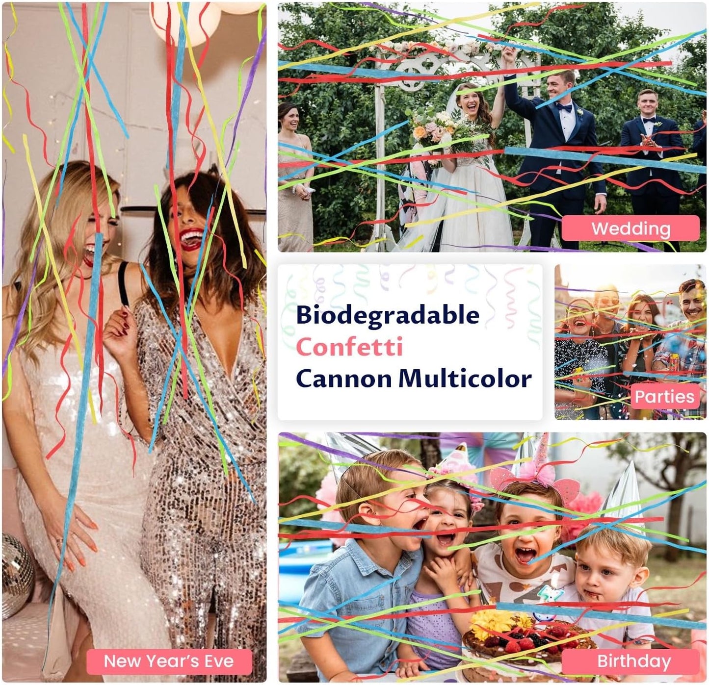Confetti Cannon 12Inch Multicolor confetti popper party streamer Biodegradable 12Pack Party Popper Streamer Shooters for Weddings Birthdays Graduations Baby Showers Christmas New Year Celebrations
