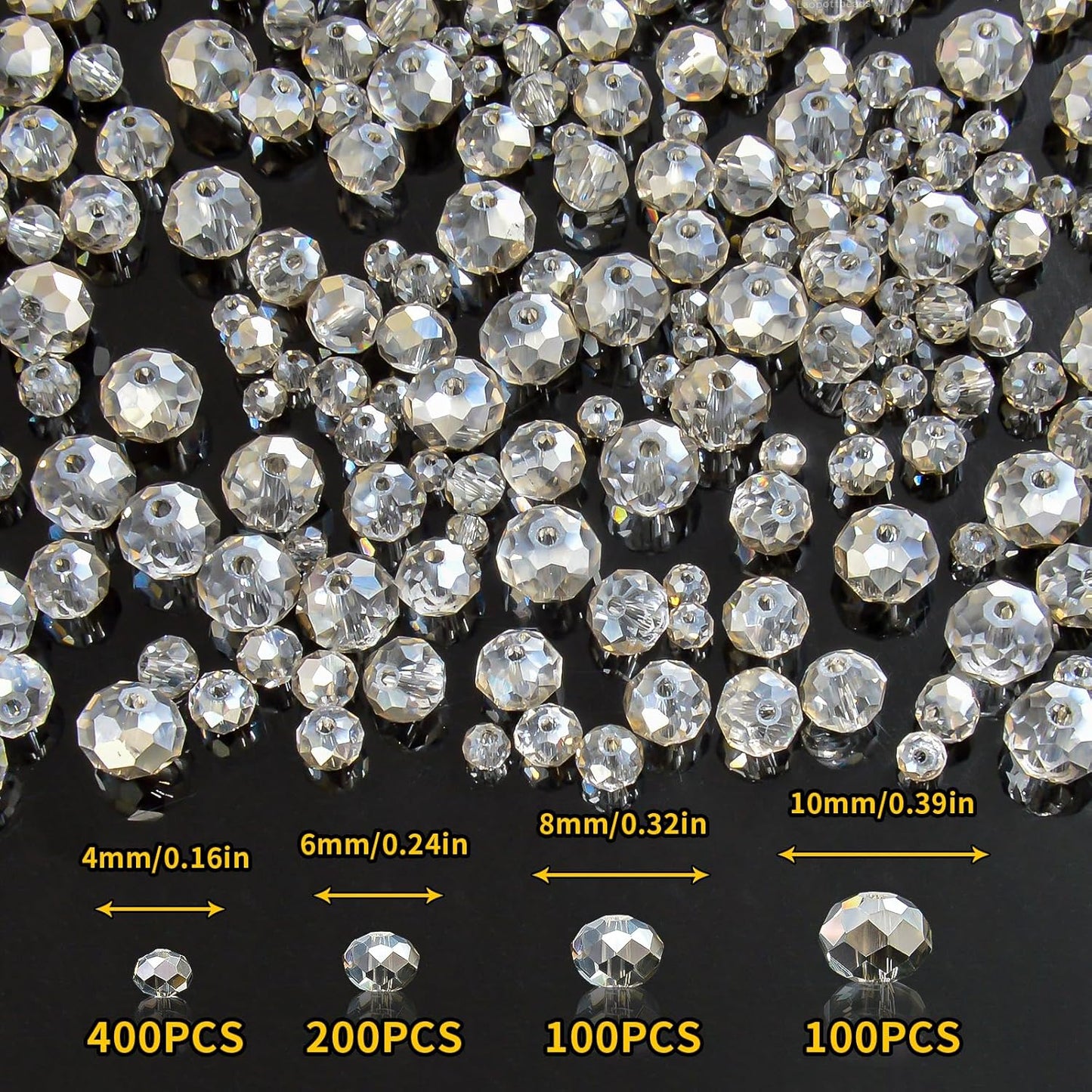 800Pcs 4/6/8/10mm Crystal Glass Beads for Jewelry Making Beads for Bracelets Necklace Pendants Making Supplies(Gray)