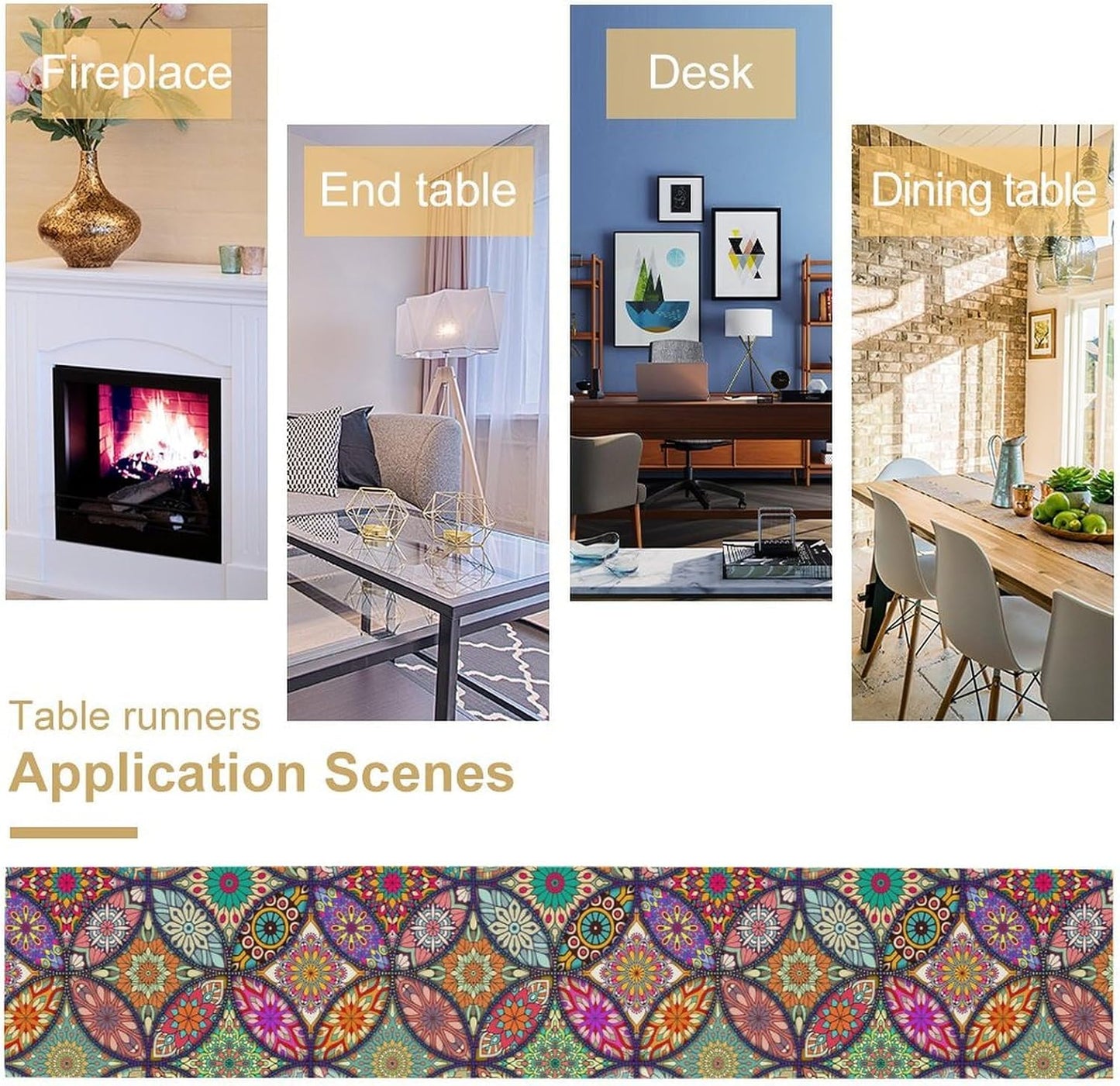 Boho Floral Table Runner,Colorful Flower Retro Bohemian Table Cloth Kitchen Dining Table Home Party Decoration 13x108 Inch