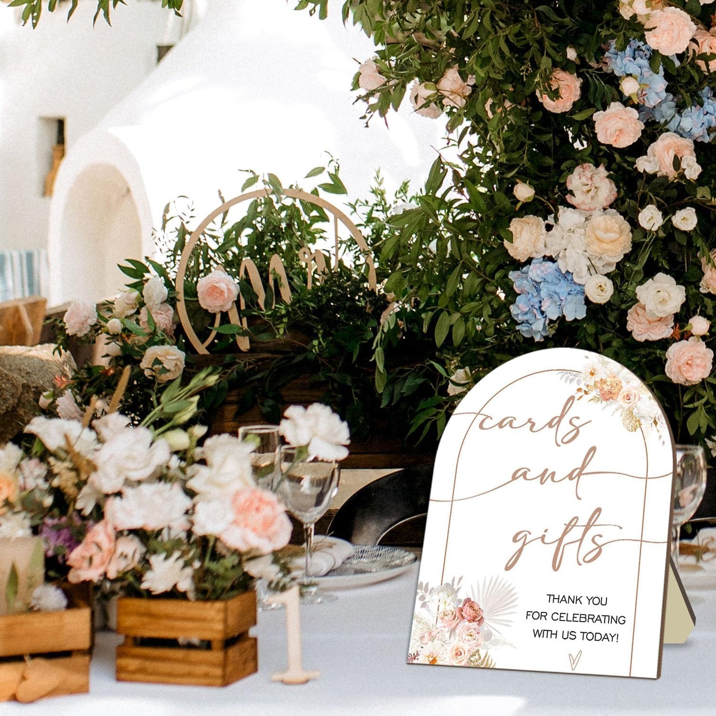 Floral Decor Cards and Gift Sign, Thank You for Your Gift and Well Wishes Sign, Bridal Shower Favors, Baby Shower Party Decor Supplies with Stand 9 * 11IN