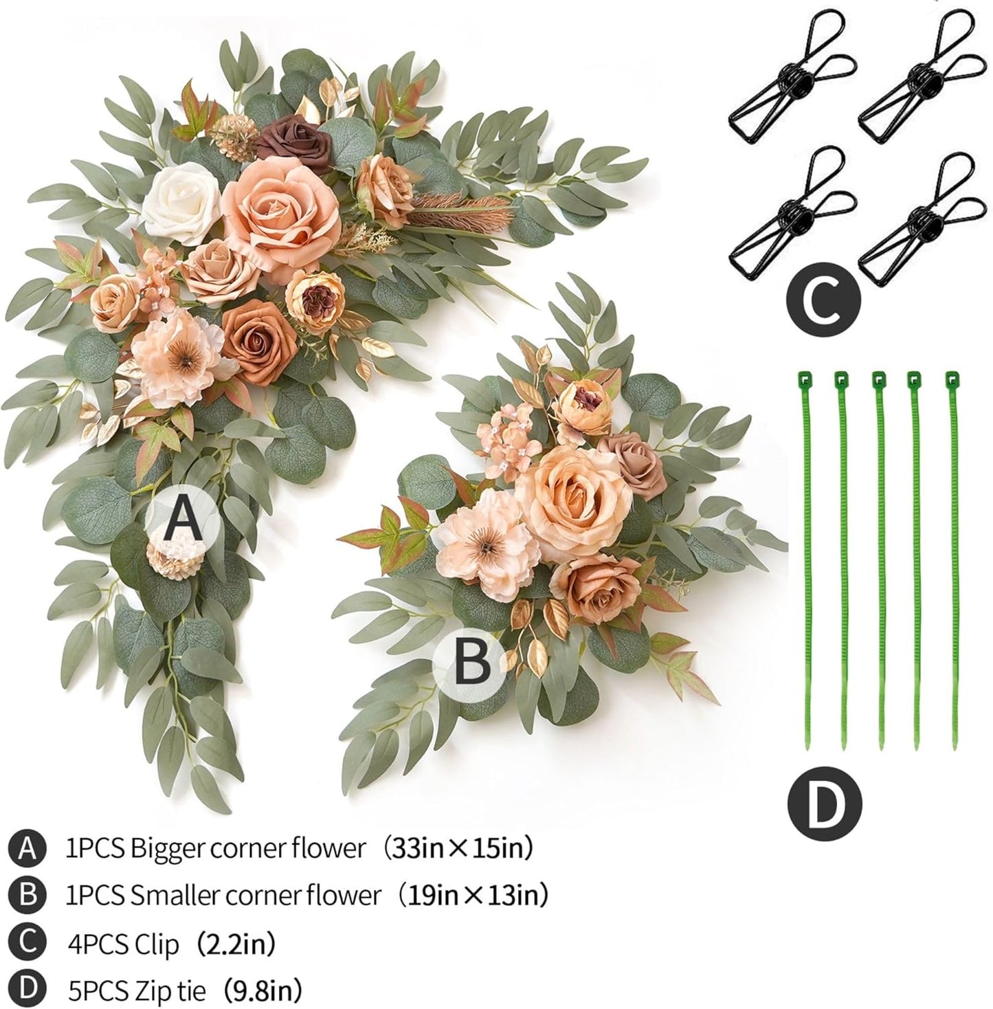 Wedding Sign Faux Flower Swag (Pack of 2) for Ceremony Party Reception Entrance Floral Decor Wall Easel Stand for Wedding Poster Welcome Sign (Terracotta)