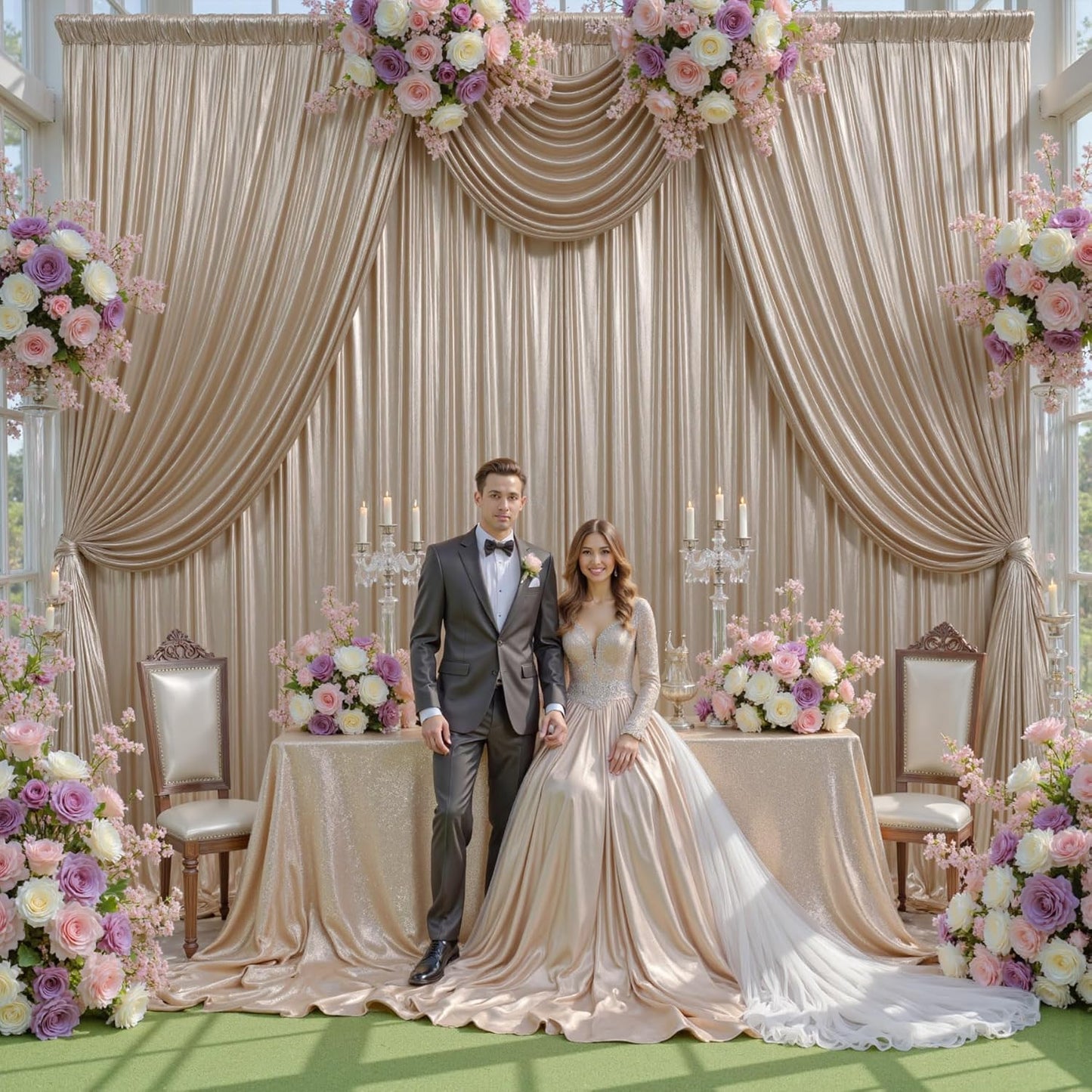 20ftx10ft Champagne Sequin Backdrop Curtain for Parties, 4 Panels Wrinkle Free Glitter Photo Backdrop Drapes Shimmer Back Drop Cloth for Wedding Birthday Christmas Photography Background