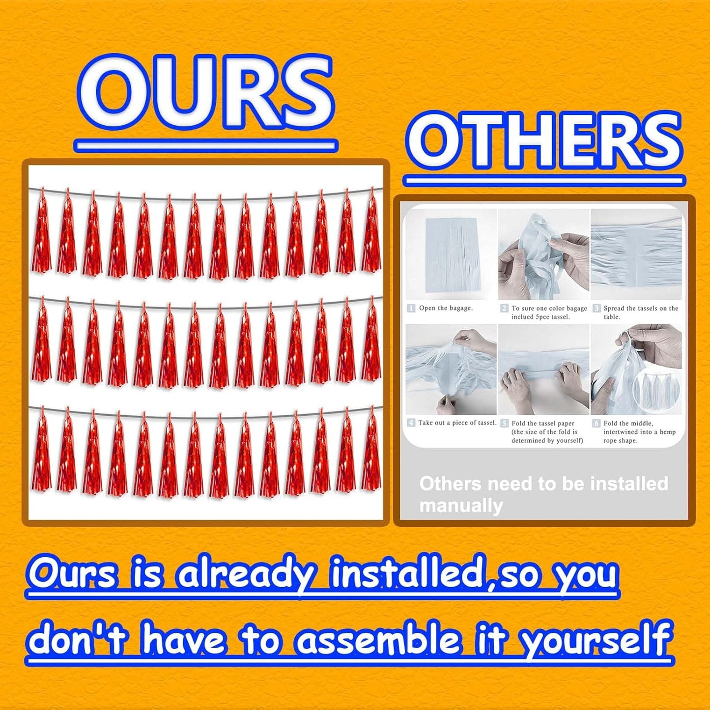 3P Metallic Fringe Tassel Banner Garland Foil Tinsel Streamer Wall Hanging Curtain Backdrop Banner for Parade Floats,Graduation Decorations, Wedding Party Decoration(Red)