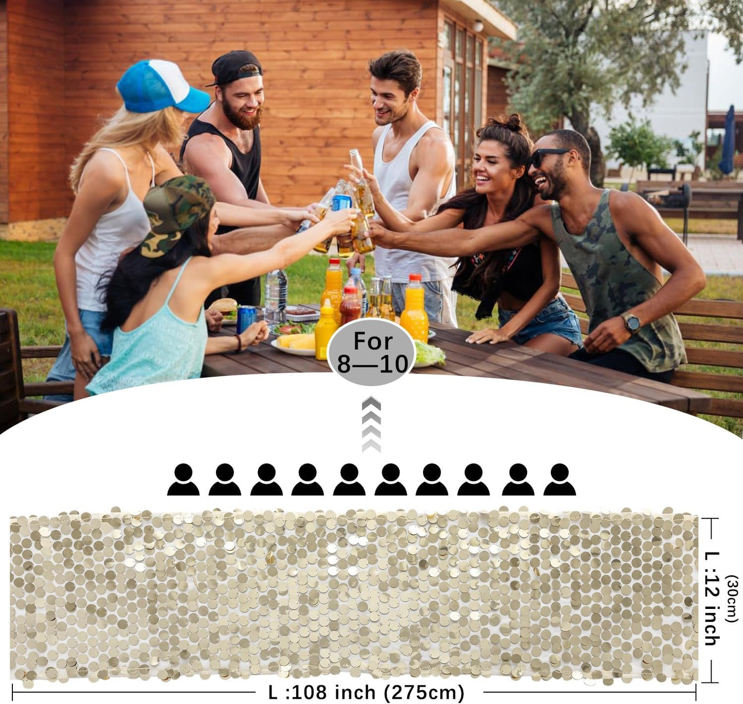 VHH Sequin Table Runner 12 x 108 inches Champagne Table Runner, Glitter Runner for Party Wedding Birthday, Party Spring Easter Rustic, Birthday Supplies Decorations (1 Pack).