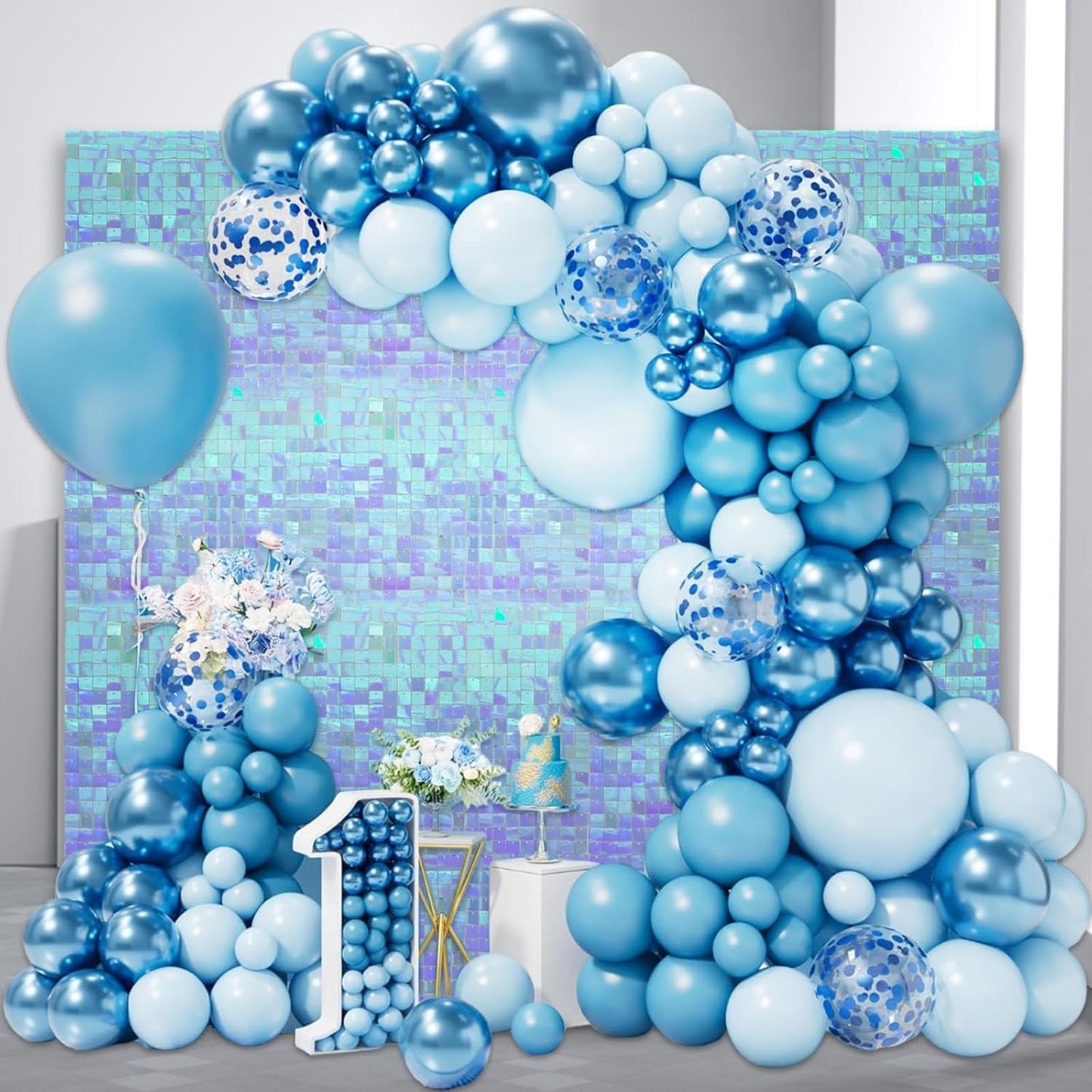 24PCS Colorful Ice Blue Shimmer Wall Backdrop, Square Sequin Photo Backdrops Panel, Glitter Wall Background for Birthdays, Weddings, Christmas, Engagements, Disco Bachelorette Party Decor (3FTx4FT)