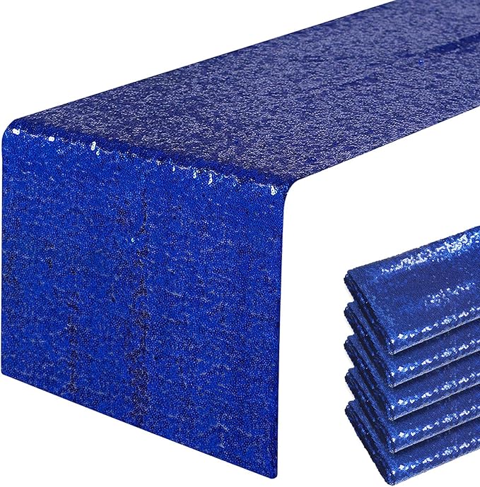 6 Packs 12 x 72 inches Royal Blue Sequin Table Runner, Glitter Runner for Birthday Party Supplies Decorations Wedding Bachelorette Holiday Celebration Bridal Shower Baby Shower