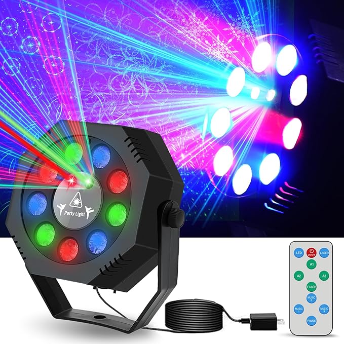 Party Light, Sound Activated DJ Lights with Remote Control, 9 LED Colorful Strobe Disco Light for Indoor Club Parties KTV Halloween Christmas Birthday Decorations Outdoor Glow