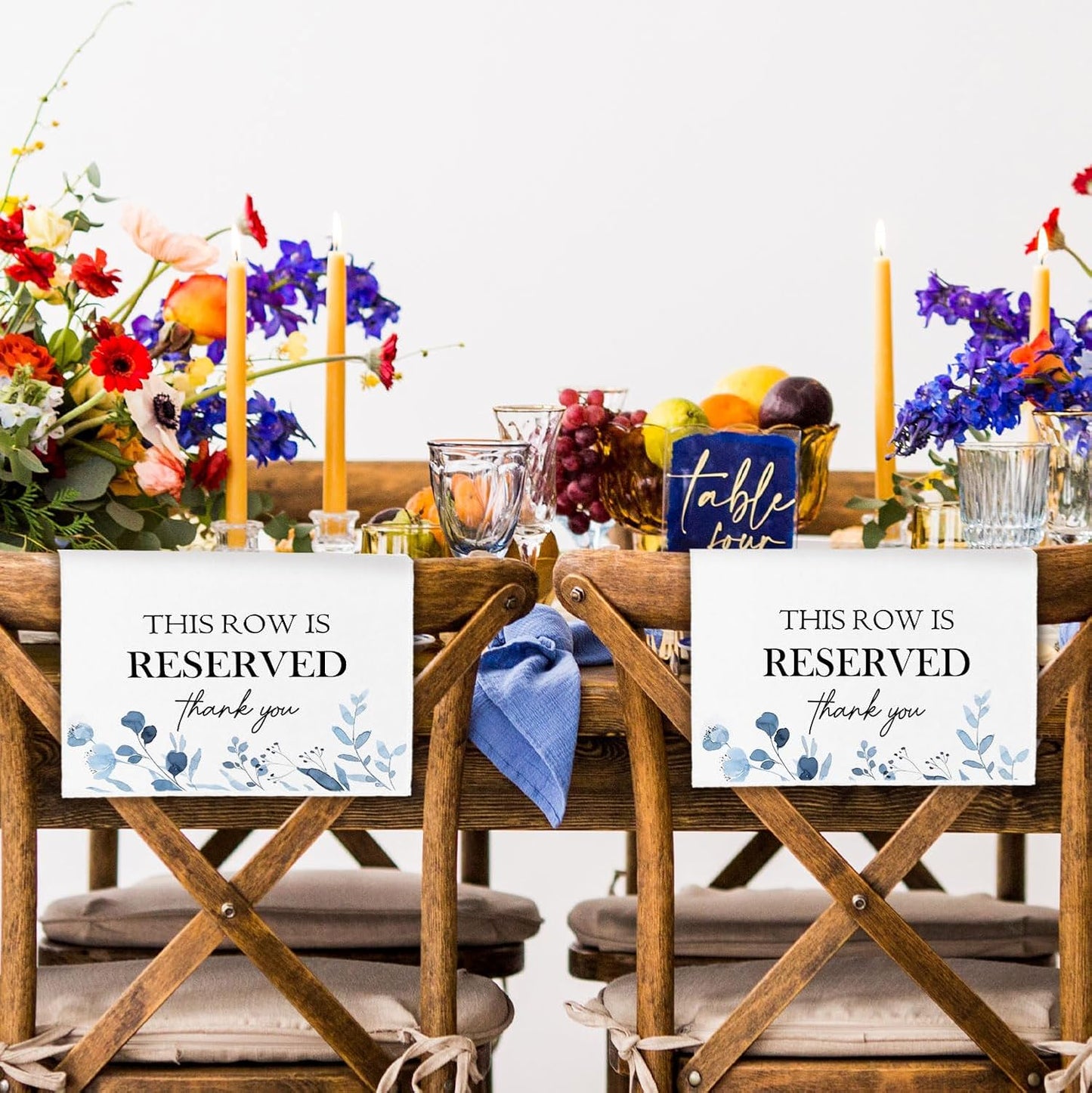 Reserved Seating Chair Signs, This Row Is Reserved Pew Cloths Seating Placeholder for Church Pews, Wedding Decorations for Reception Parties Celebrations Event Meetings (Dusty Blue, 4 PCS)