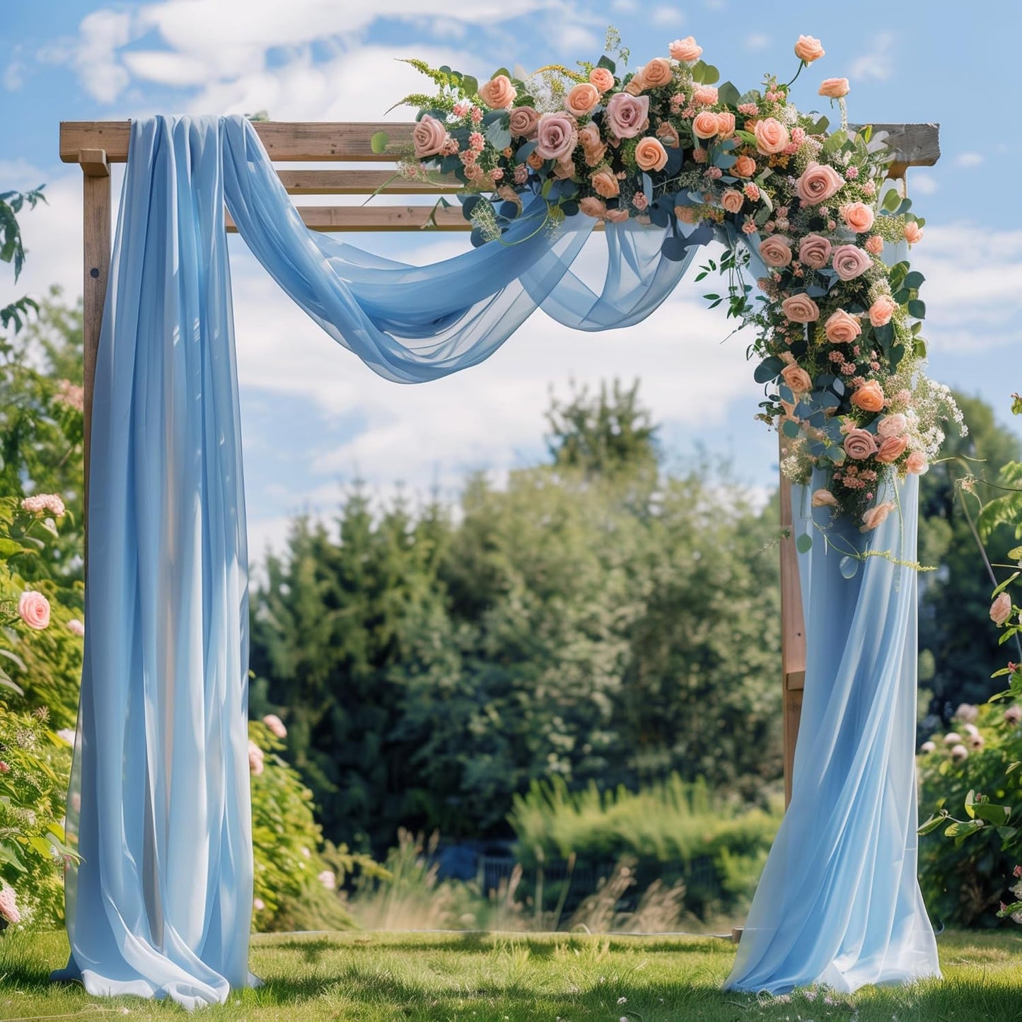 Wedding Arch Draping Fabric 2 Panels 28.7" x 20FT Dusty Blue Sheer Chiffon Backdrop Drapes for Wedding Ceremony Birthday Party Bridal Shower Outdoor Decoration