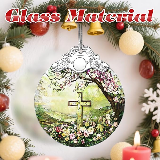 Religious Ornament, Stained Glass Christmas Decorations, Christmas Ornaments for Tree, Holiday Ornament, Cross Gifts, Holiday Party Gifts, Gift Ideas & Xmas Gift