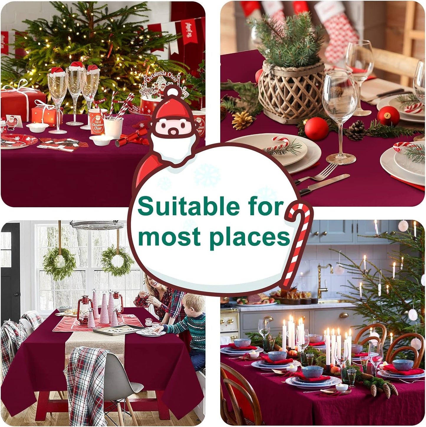 Hiasan Burgundy Tablecloth for Square Tables - Waterproof and Spillproof Washable Fabric Table Cloth for Dining Room Kitchen Party, 30 x 30 Inch