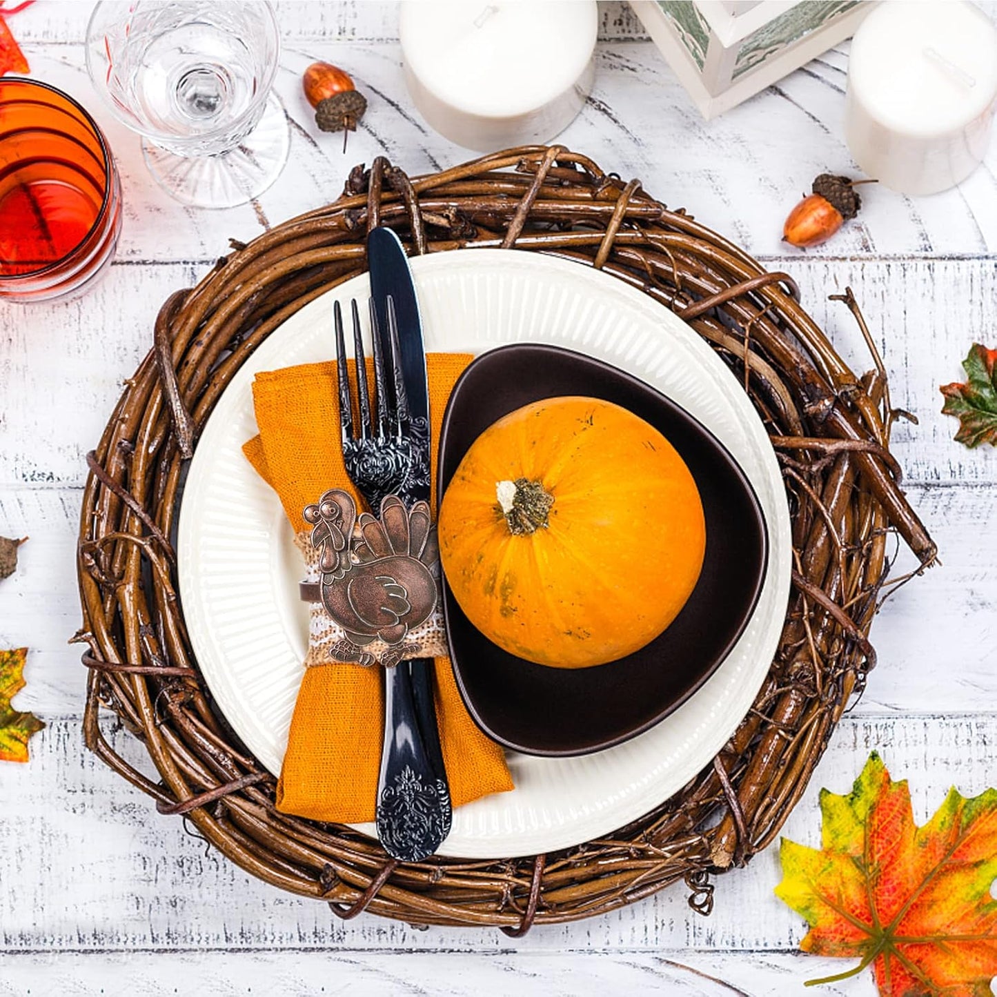 Halatool Thanksgiving Bronze Turkey Napkin Rings Set of 6, Funny Metal Festival Napkin Holders for Thanksgiving Weddings Holidays Gathering Dinner Party Decorations