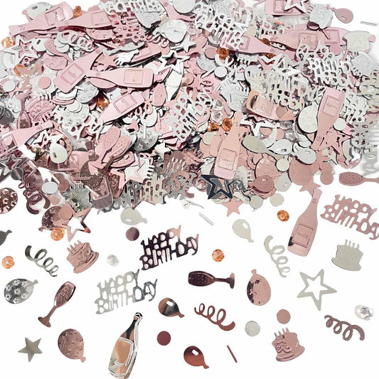 Pink Happy Birthday Confetti, Birthday Decorations Confetti Metallic Foil Table Scatter Decorations for Party Decor, Baby Shower Decor for Gilrs Women, DIY Arts and Crafting
