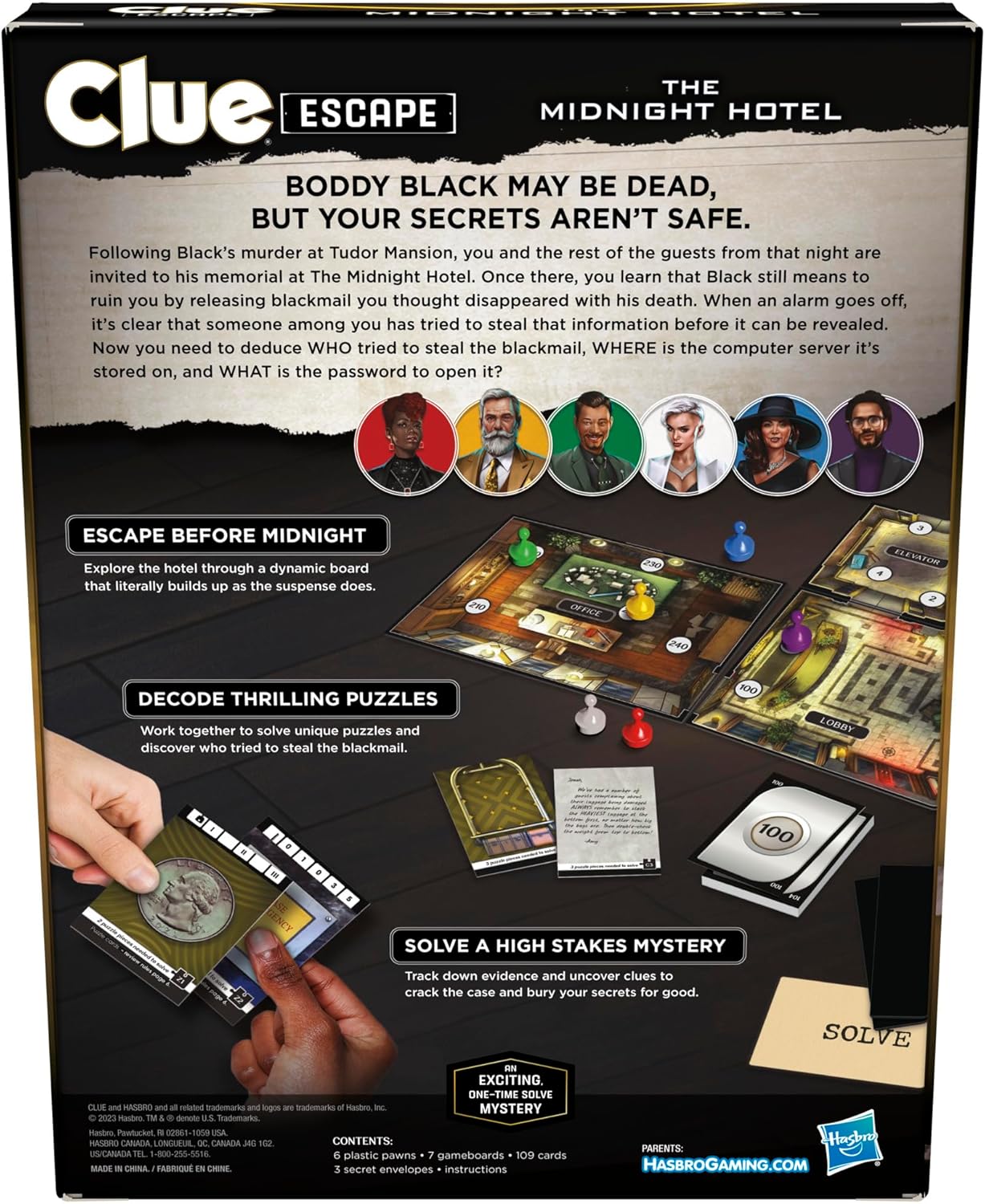 Clue Escape: The Midnight Hotel Board Game, Clue Escape Room Game, 1-Time Solve Mystery Games, Family Games for Ages 10+, 1-6 Players, 90 Mins. Avg.