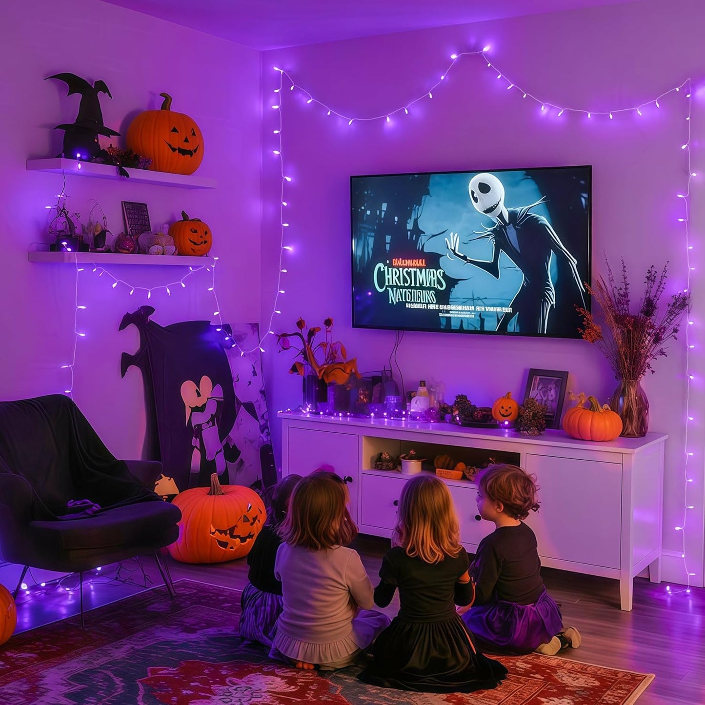 JMEXSUSS 163 FT 500 LED Purple Halloween Lights, 8 Modes Purple Light Indoor Outdoor Waterproof, Remote Control Christmas String Lights Plug-in for Halloween Roof Bedroom Party Tree