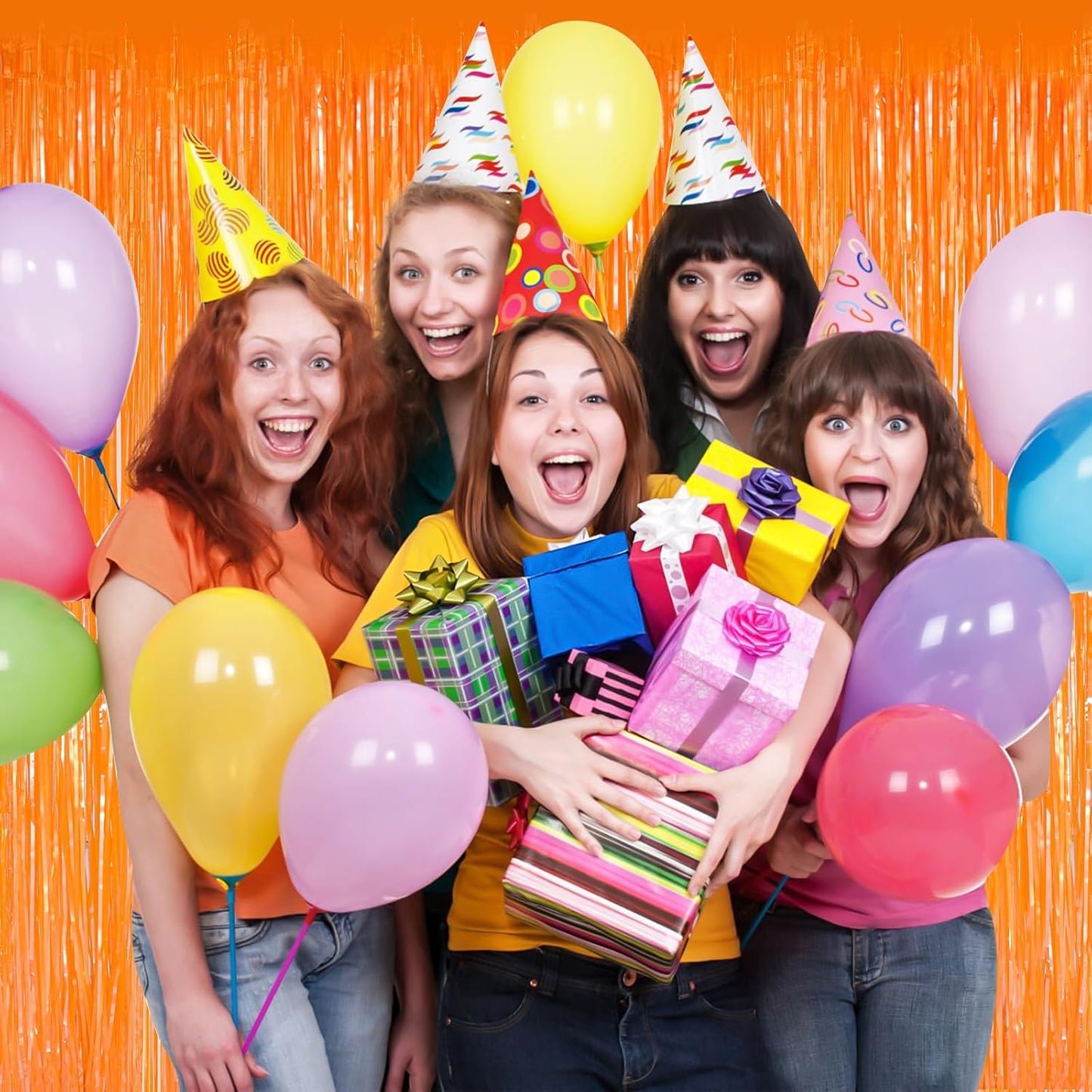 Macaron Orange Fringe Curtain Party Streamers 2Pack 3.3 x 8.3 Ft Foil Fringe Backdrop Curtains for Birthday Wedding Bridal Baby Shower Holiday Tinsel Streamers Orange Party Decorations Door Streamer