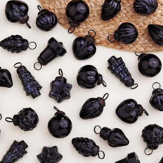 IndianShelf 300 Pieces Black Glass Vintage Christmas Ornaments Mini Bulk Decorative Ornaments for Halloween, Christmas Tree, New Year, Valentine Day, Holidays, Event and Wedding (25 * 12 Boxes)