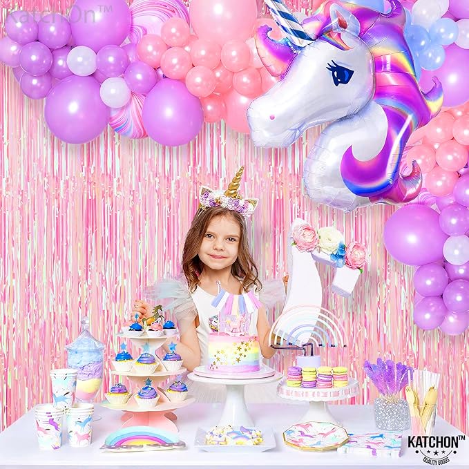 KatchOn, XtraLarge Iridescent Pink Backdrop Curtain - 3.2x8 Feet | Pink Streamers for Birthday, Gender Reveal, Bachelorette, Wedding, Bridal Shower Decorations | Pink Iridescent Party Decorations