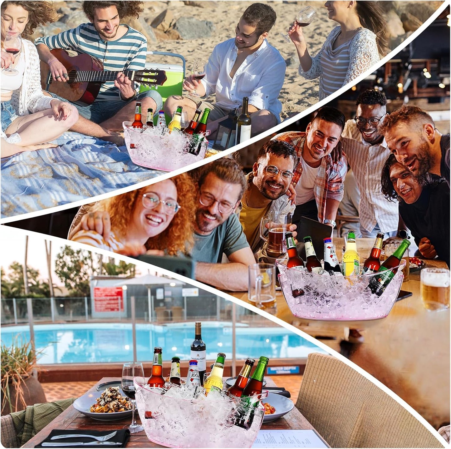 Ice Bucket 2 PCS,Acrylic Ice Buckets for Parties, Mimosa Bar Supplies Beverage Tub and Scoops for Champagne Beer Sparkling Wine Cocktails（5.5L）Extra Large Model (Clear) (pink)