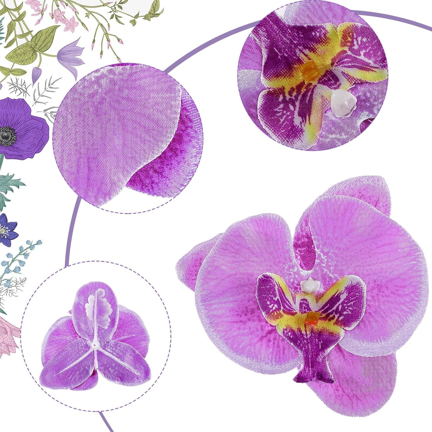40 Pieces Orchid Petals Artificial Decorations Wedding Party Orchids Heads Flowers Faux Silk Phalaenopsis Butterfly Flower Heads for DIY Craft Home (Light Purple)
