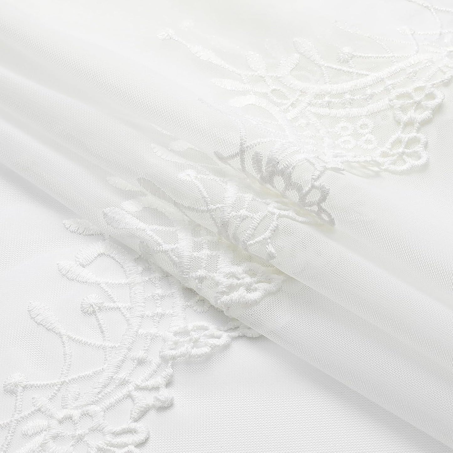 VISIONTEX White Sheer Voile Curtains, Decorative White Embossed European Rod Pocket Window Drapes for Home Kitchen, Living Room and Bedroom 54 x 95 Inch, Set of 2 Curtain Panels