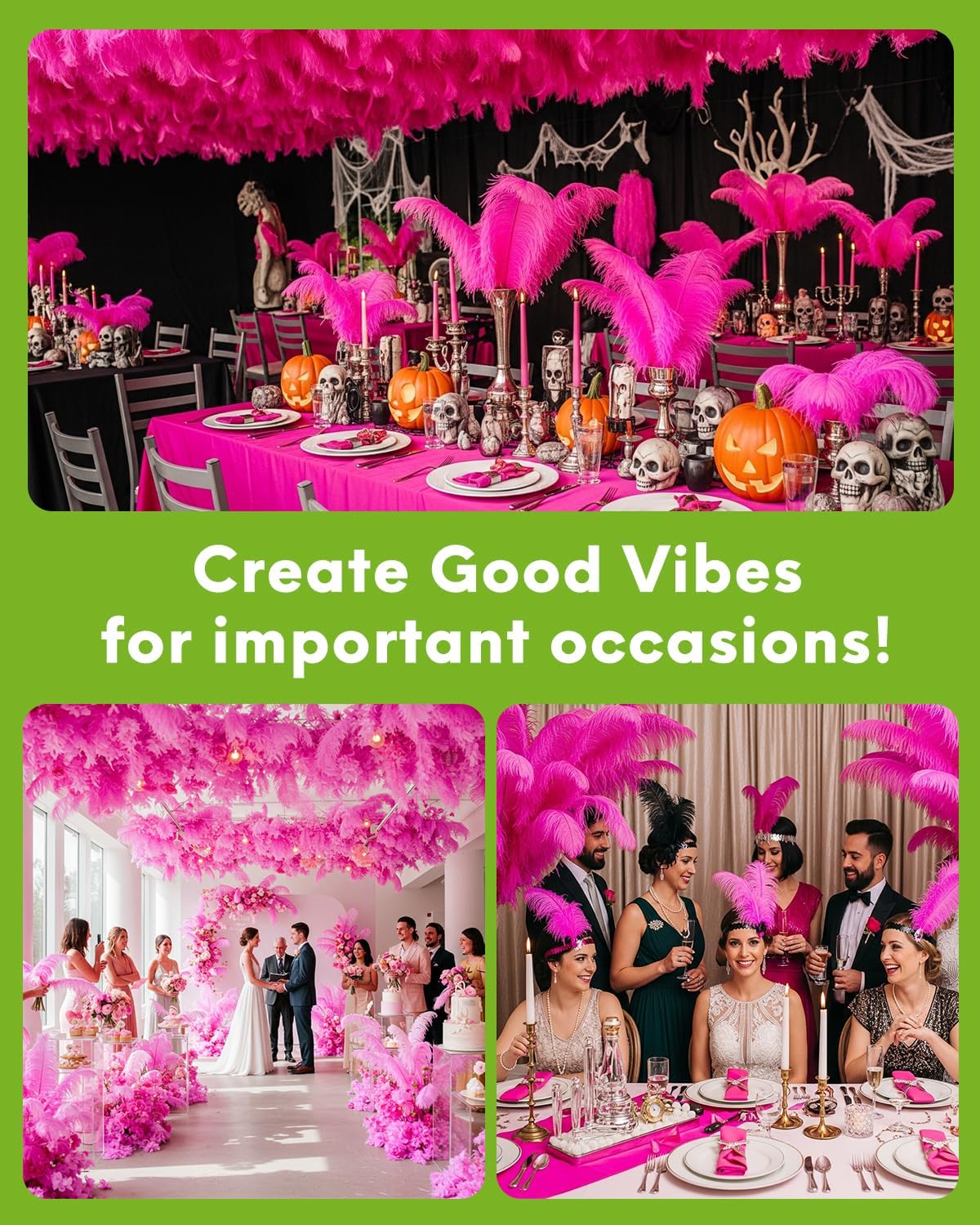 NEWONG 30pcs Fuchsia Ostrich Feathers Natural Bulk 11-14inch(28-35cm) Vase Craft Wedding Home Party Centerpieces Christmas Day Decoration