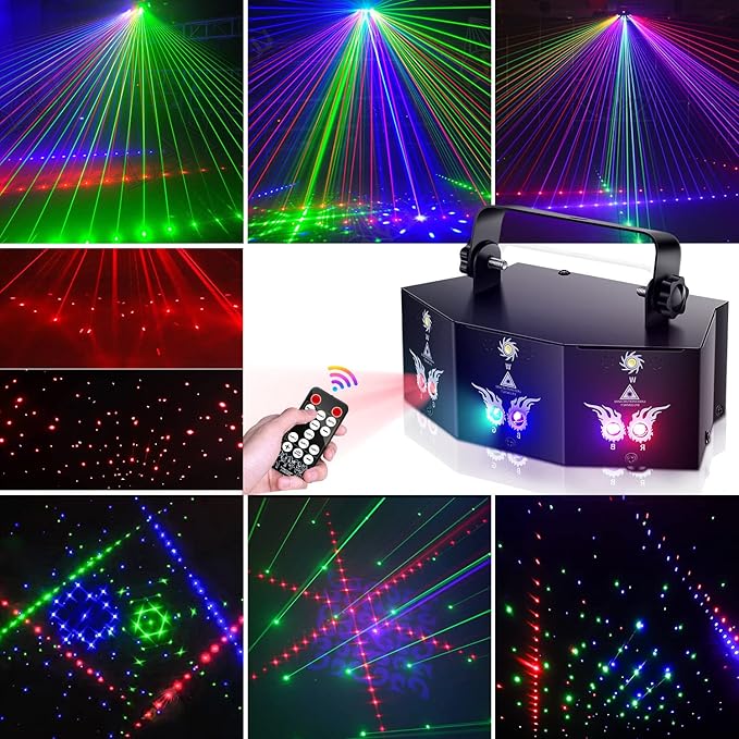 U`King Party Lights DJ Disco Light,9 Lens Stage Lighting Support DMX512 and Sound Activated with Remote Control Laser Lights for Parties Birthday Wedding Karaoke Bar KTV Club Stage Live Show(4 PCS)