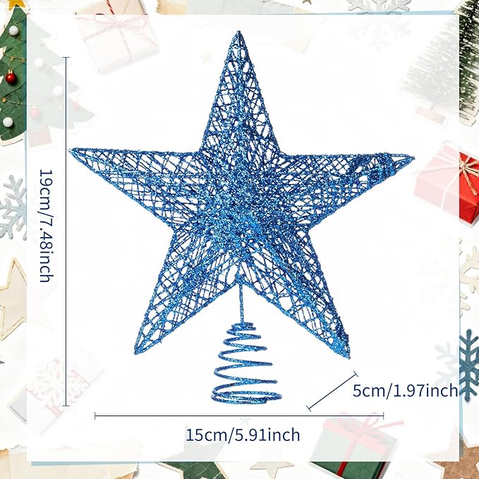 Christmas Star Tree Topper Glittering Hollow Star Topper Decoration for Xmas Tree Ornament Party Supplies(Sky Blue,9.8 Inch)