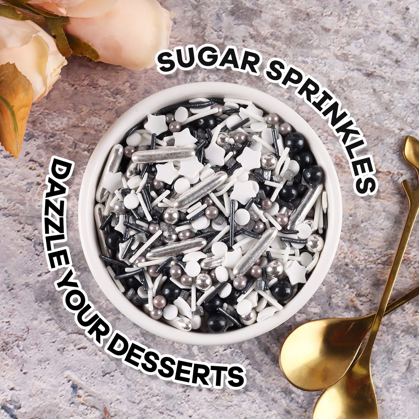 Sprinkles For Cake Decorating, Cupcake, Cookies, Ice Cream Topper, 7 Ounces Gold And Silver Cake Sprinkles Baking, Perfect For Birthdays, New Year’S Eve, Graduations (Sparkling)