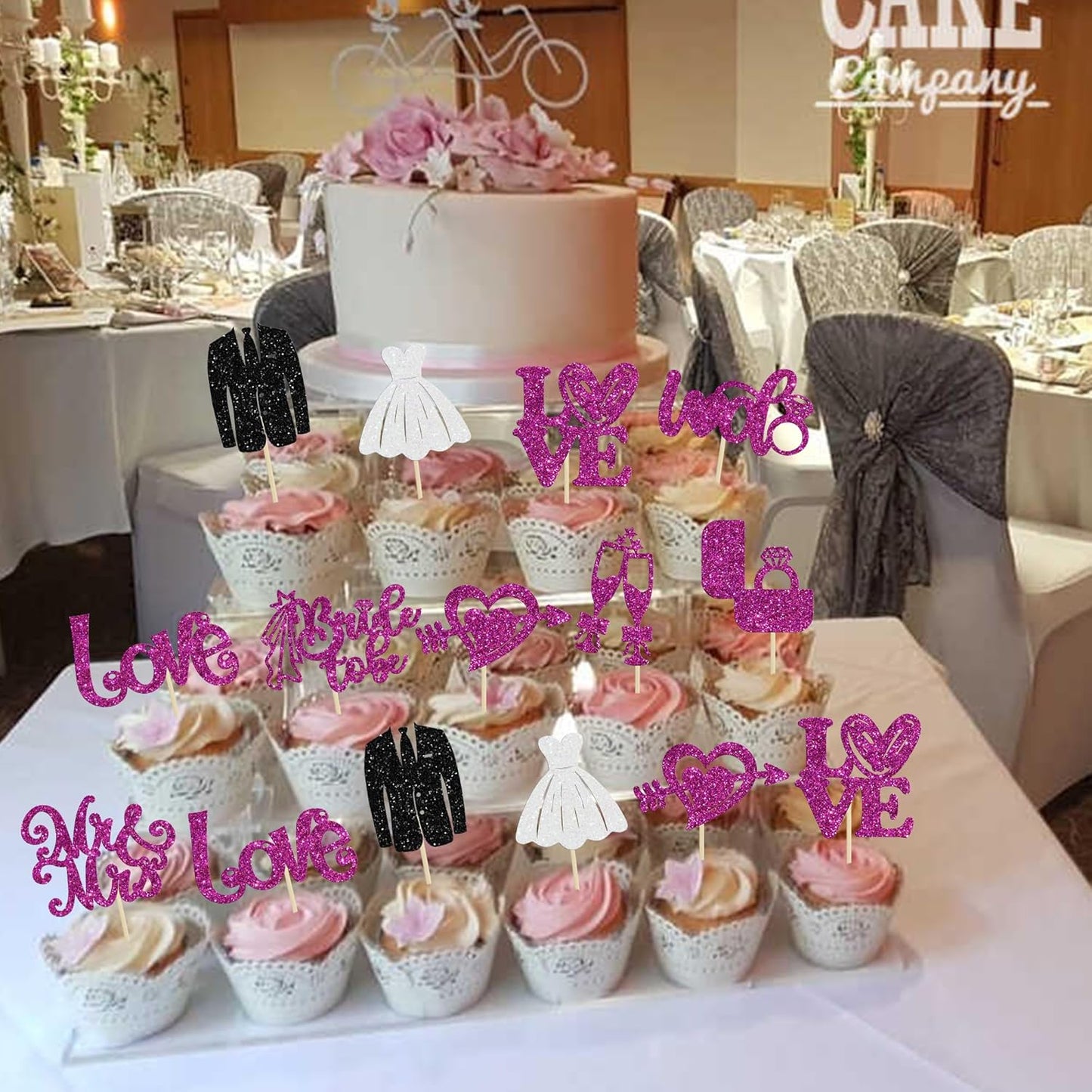 Ephlyn 30Pcs Bride to be Cupcake Toppers Glitter Wedding Cake Topper Decorations I Do Love Heart Ring Cupcake Picks for Bridal Shower Wedding Engagement Party Supplies Purple