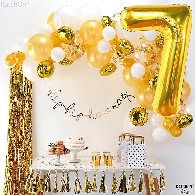 KatchOn, Giant Gold Number 7 Balloon - 40 Inch | 7th Birthday Balloon for 7th Birthday Decorations | 7 Balloons for Birthday | Seven Number | 7 Year Old Balloons for 7 Year Decorations