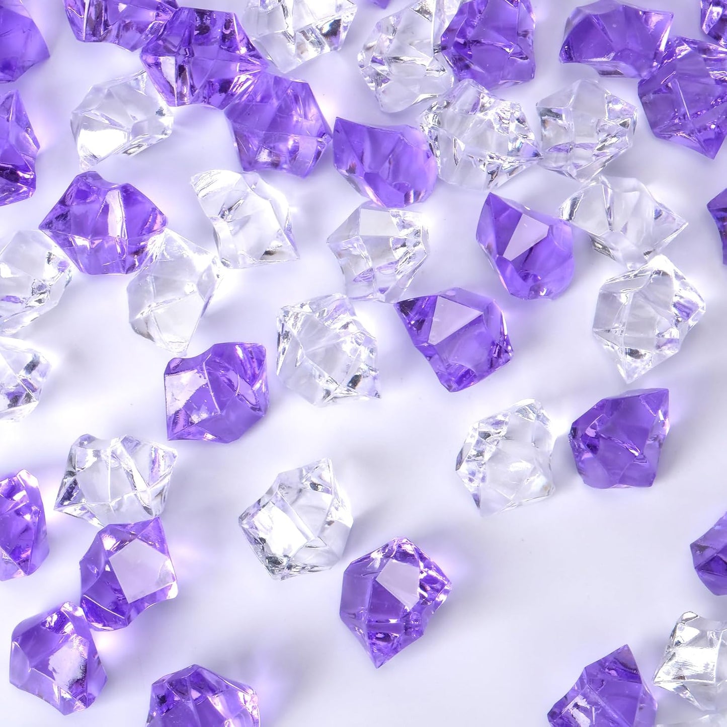 Acrylic Crushed Ice Rocks, Babenest 150 PCS Fake Crystals Plastic Ice Cubes Diamonds Gems for Vase Fillers, Home Decoration, Table Scatter, Event, Wedding, Arts & Crafts (Purple/Clear)