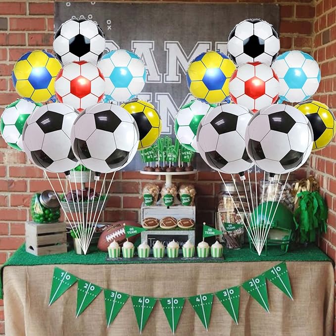 8Pcs Soccer Foil Balloons Set, 22 inch 4D Soccer Mylar Foil Balloons and 18 inch Multicolor Football Foil Balloons for Boys Kids Soccer Ball Fans Birthday Party World Cup 2022 Decoration Supplies