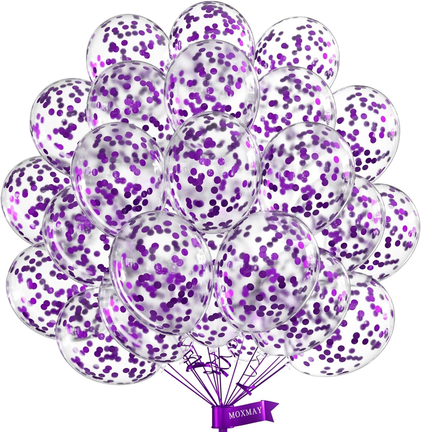 Purple Confetti Balloons, 12inch, 50 Pcs, Latex, Perfect for Birthdays, Unisex-Adults & Kids
