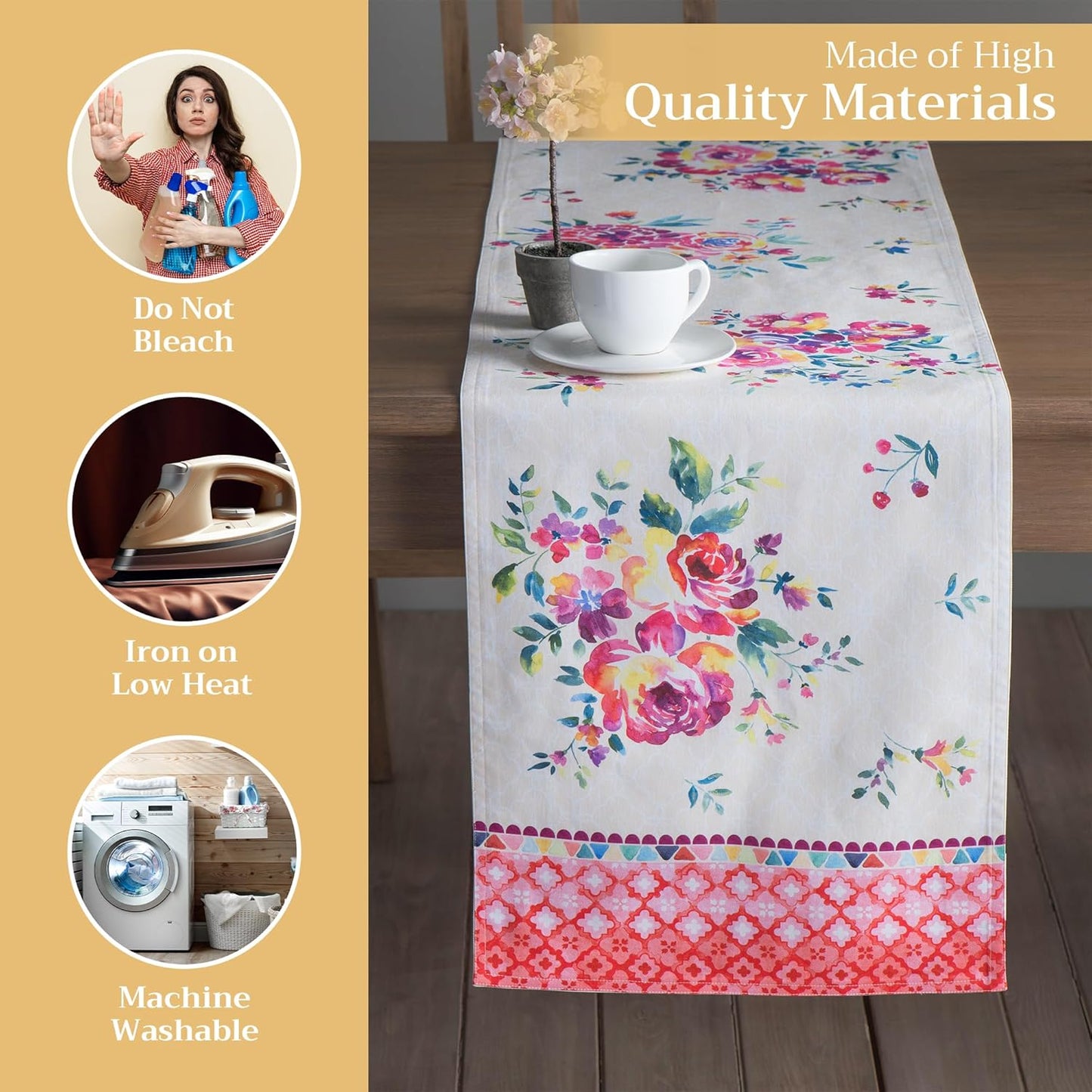 Maison d' Hermine Table Runner 100% Cotton Single Layer Table Runners 72 inches Long Decorative for Kitchen Dining Party Baby Shower Wedding Bridal Shower Spring Summer (Rose Garden, 14.50" x 72")