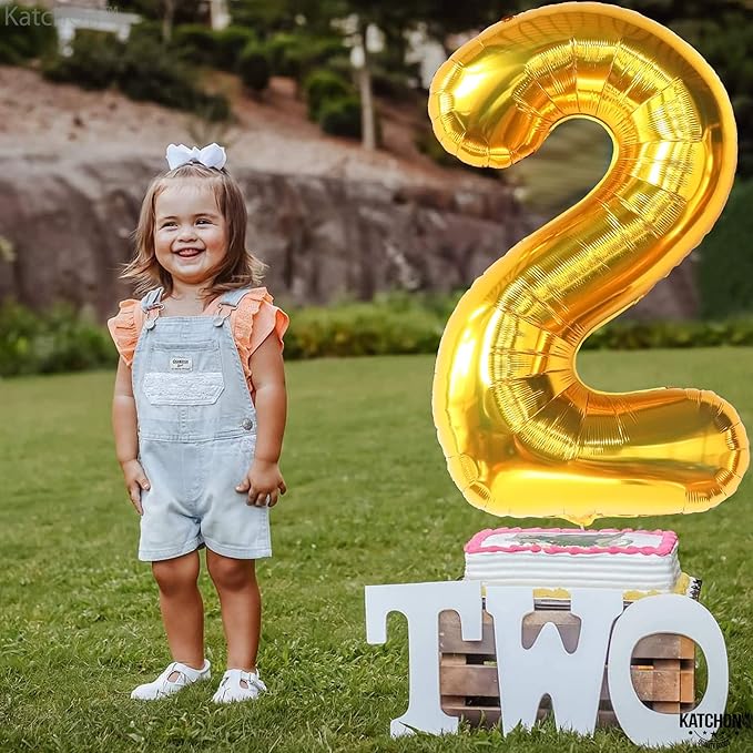KatchOn, Gold Number 2 Balloon - Big 40 Inch | Gold Two Balloon, 2 Year Old Decorations Boy | 2nd Bdy Decorations | 2 Birthday Balloons, Two Wild Birthday Decoration