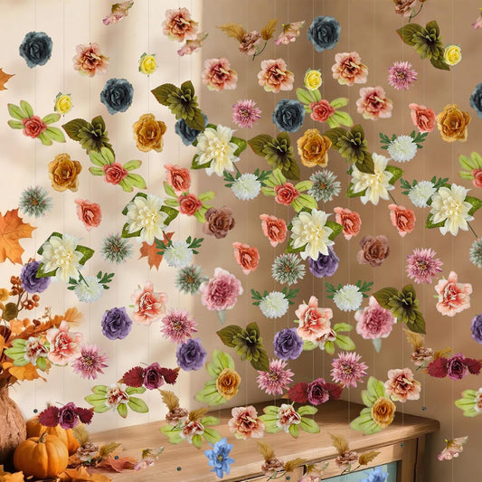 XunYee 6 Pcs 35.4 ft Flower Garlands Hanging Wildflower Backdrop Decoration Artificial Floral Garlands Fake Flower Vines Faux Silk Wildflower Decor for Halloween Fall Wedding Garden Wall Arch(Fall)