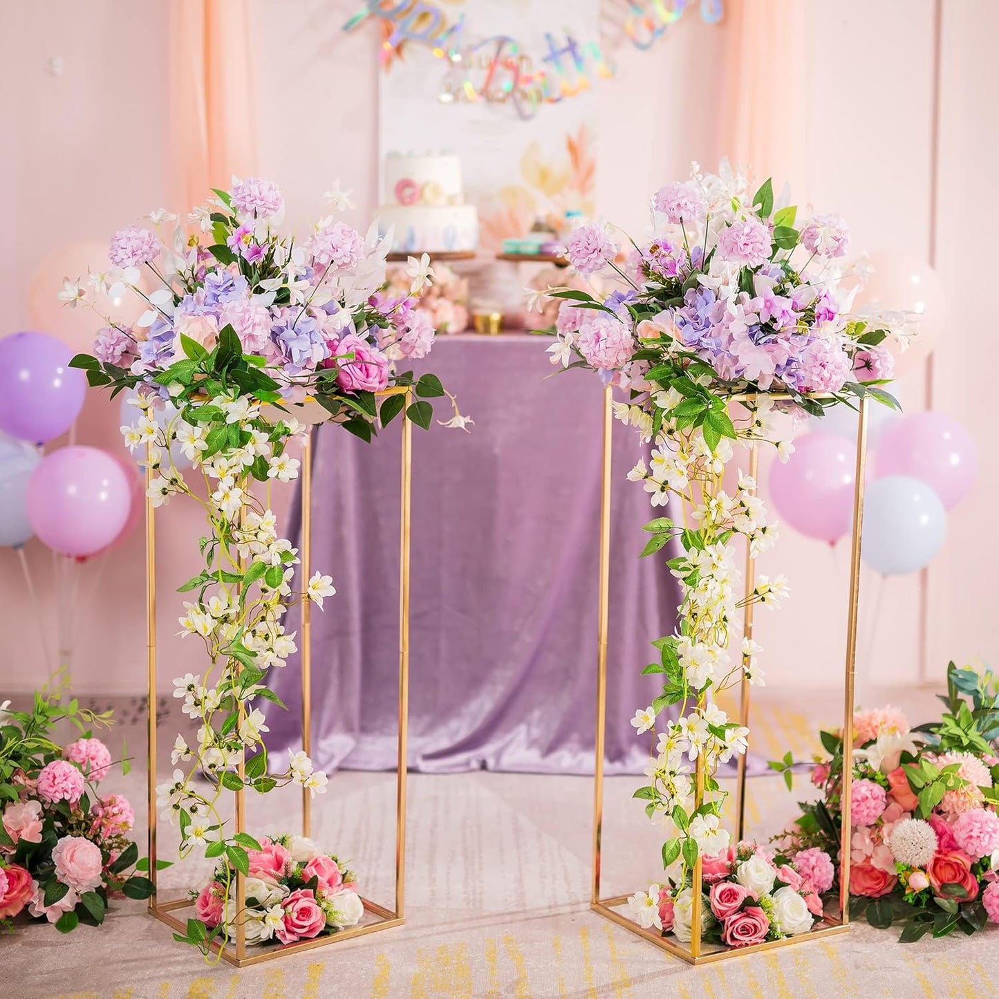 Gold Flower Stand for Table: 31.5” Tall Centerpiece Stand for Wedding Table Reception Floral Center Pieces with Home Decoration Party Event 2 PCS